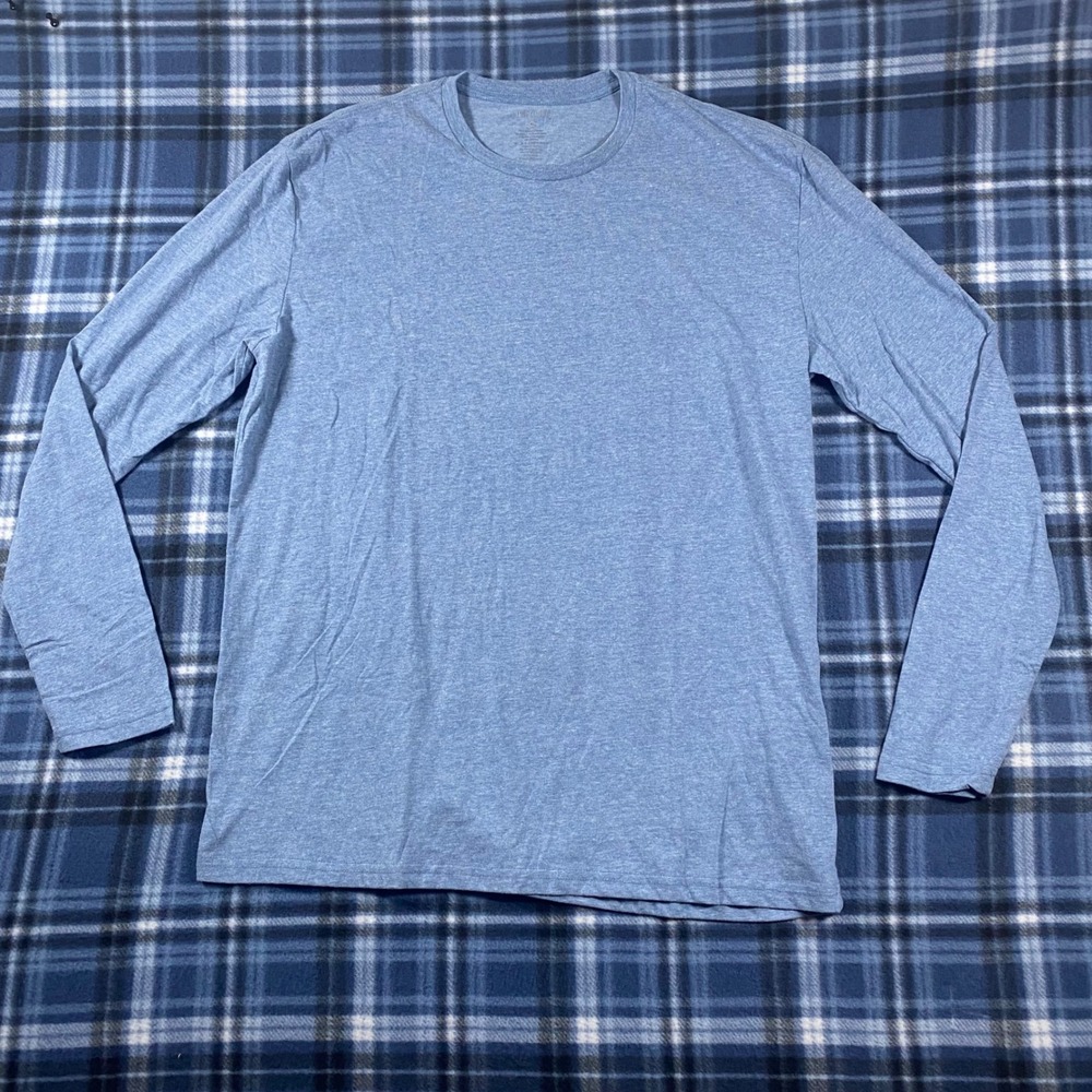 True Classic Mens Long Sleeve Crew Neck T-Shirt Blue Heather XL Cotton Blend
